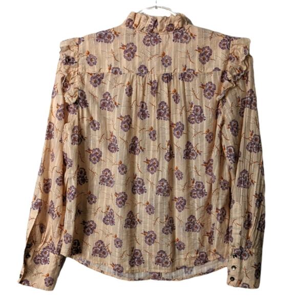 Rebecca Taylor  LA VIE Floral Ruffle Blouse Prairie Button Front Peach Purple - Picture 2 of 9